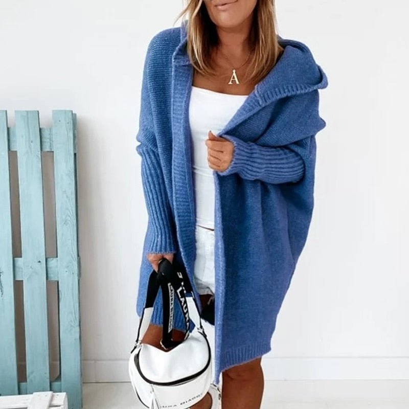 Dame Oversized Cardigan med Hætte og Flagermusærmer