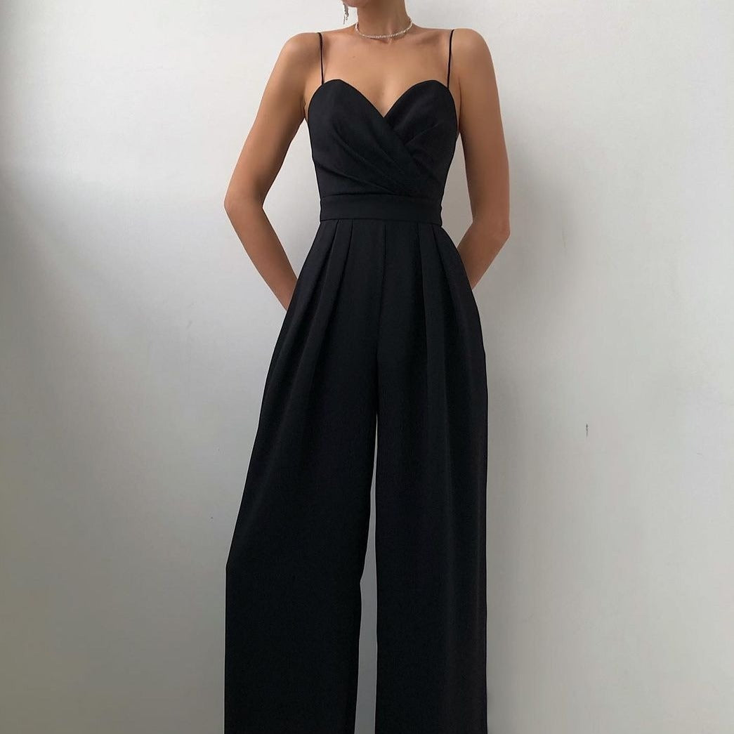 Dame Jumpsuit med Stropper og Vide Ben i Bomuldsblanding