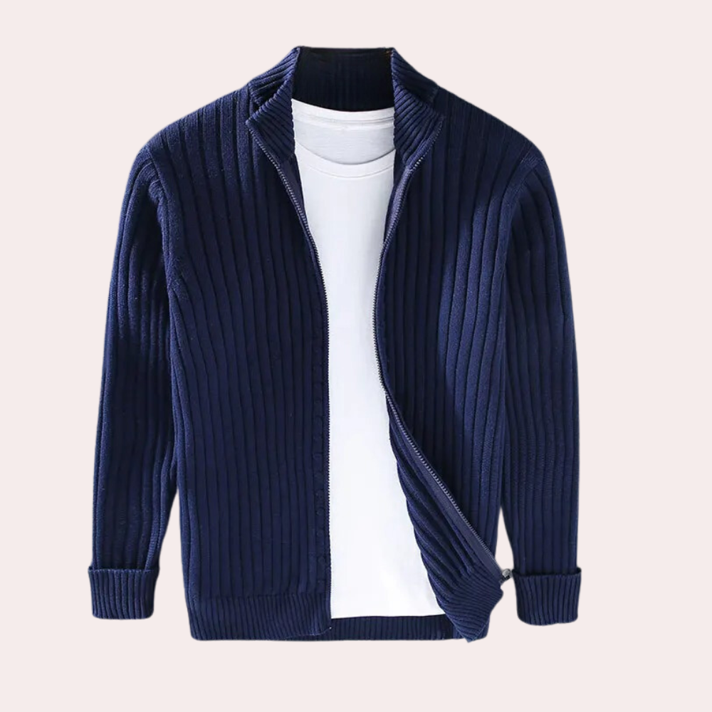 Herre Strikket Cardigan med Lynlås og Ribdetaljer til Smart Casual