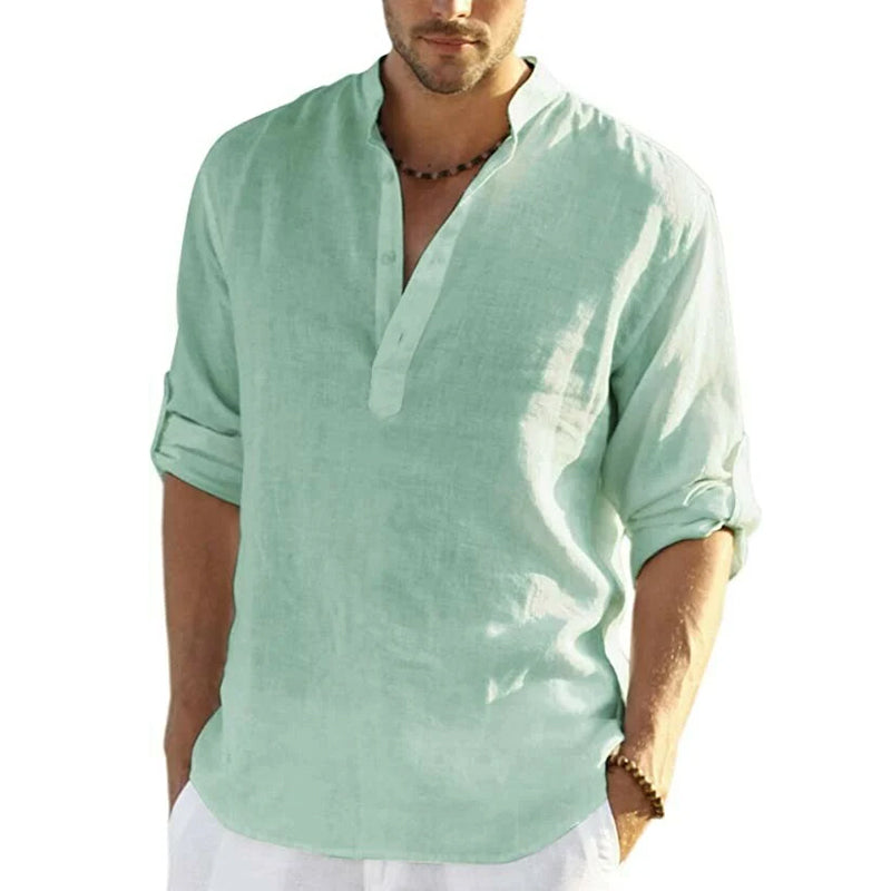 Herre Slim Fit Henley Skjorte i Let og Åndbart Stof