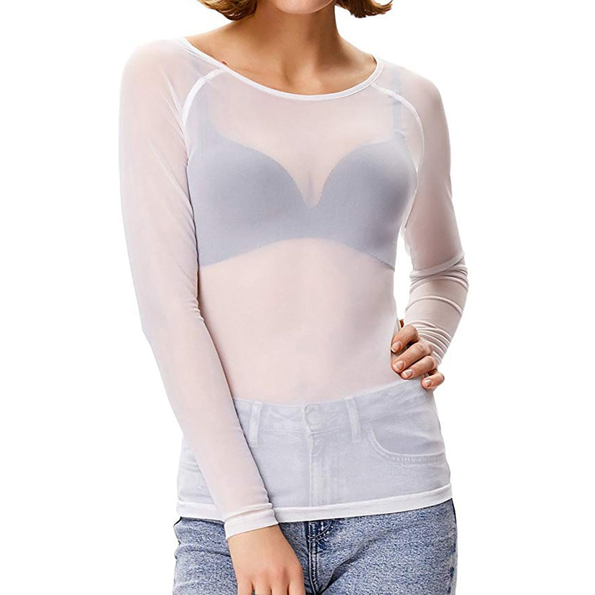 Dame Langærmet Mesh Top til Stilfulde Hverdagsoutfits