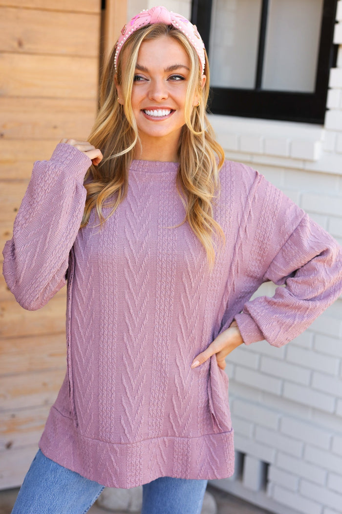 Women's Cable Knit Sweater with Crew Neck Relaxed Fit