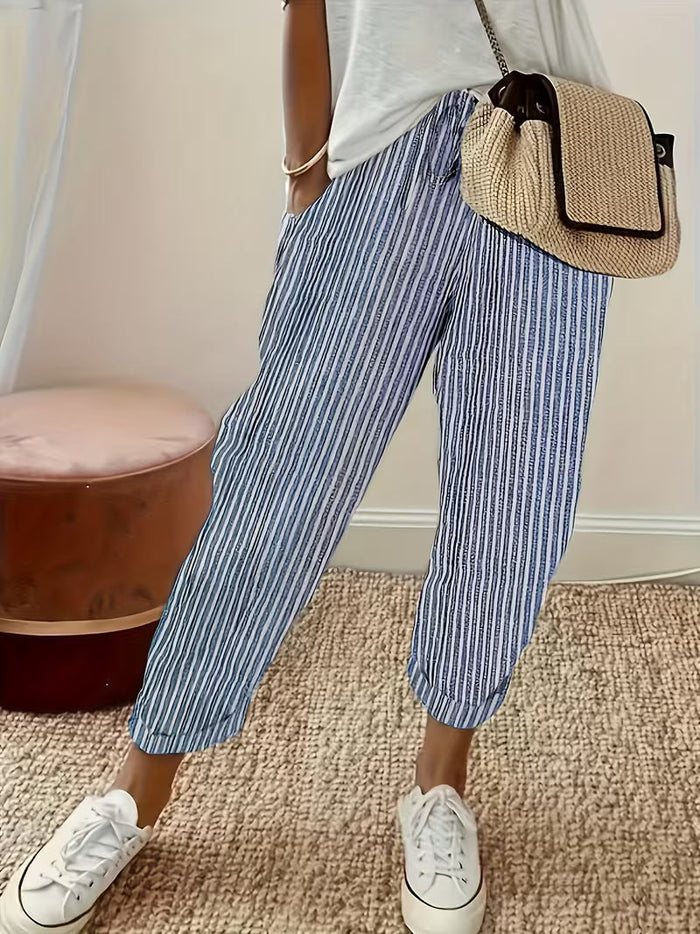 Pantalones de pierna ancha a rayas para mujer para uso diario