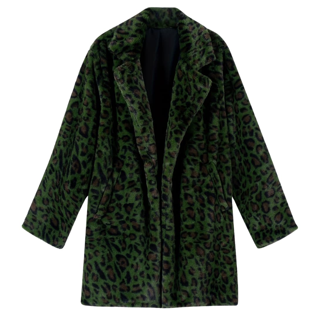 Plus Size Leopardmønster Åpen Cardigan Lang Jakke