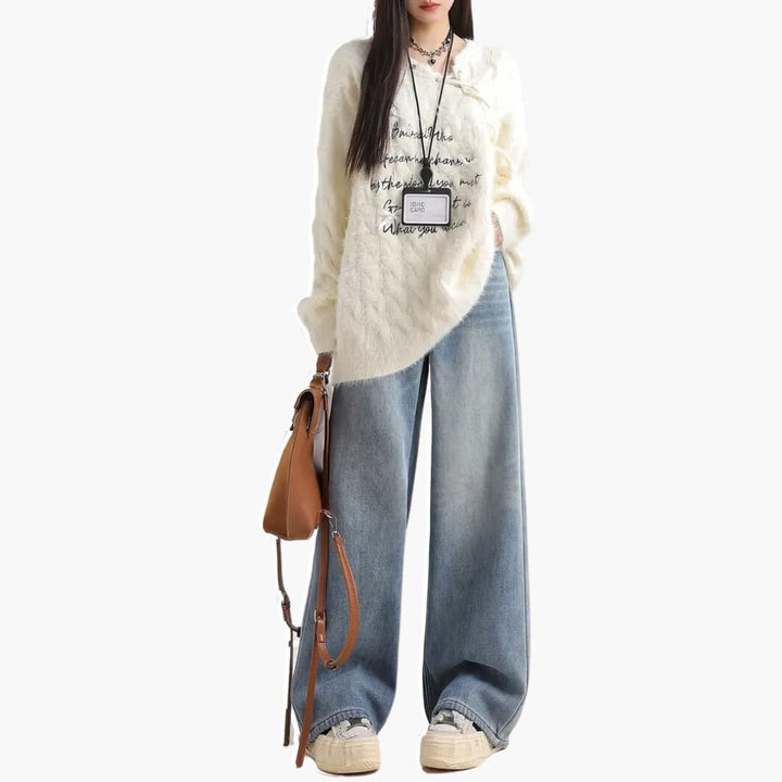 Helena - Stilige jeans med vidde ben og høy reim til dame