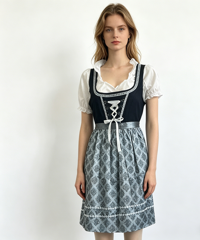 Conjunto de dirndl para mujer con vestido, delantal, blusa y corsé con cordones