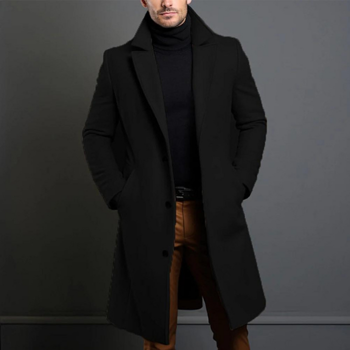 Herre Lang Trenchcoat med Reverskrave og Smal Pasform