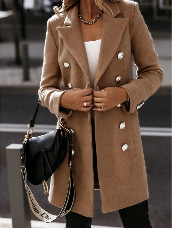 Manteau croisé pour femme avec boutons décoratifs pour l’automne