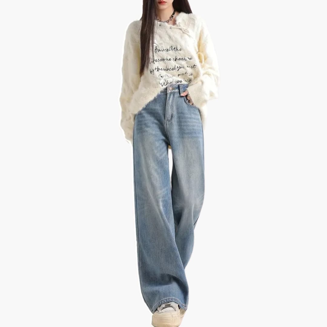 Helena - Stilige jeans med vidde ben og høy reim til dame