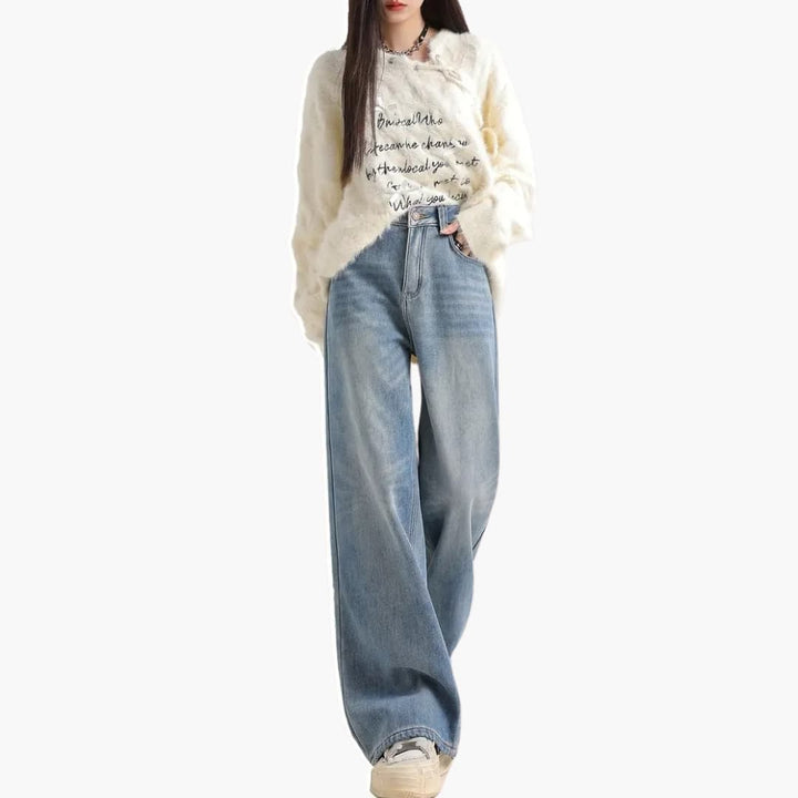 Helena - Stilige jeans med vidde ben og høy reim til dame