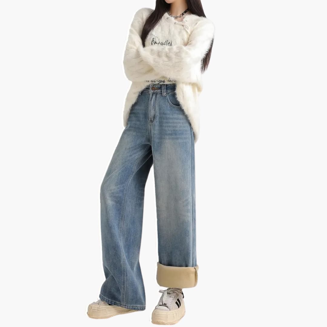 Helena - Stilige jeans med vidde ben og høy reim til dame