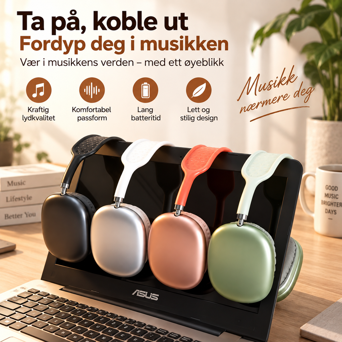 Trådløse Støjreducerende Hovedtelefoner med Bløde Ørepuder