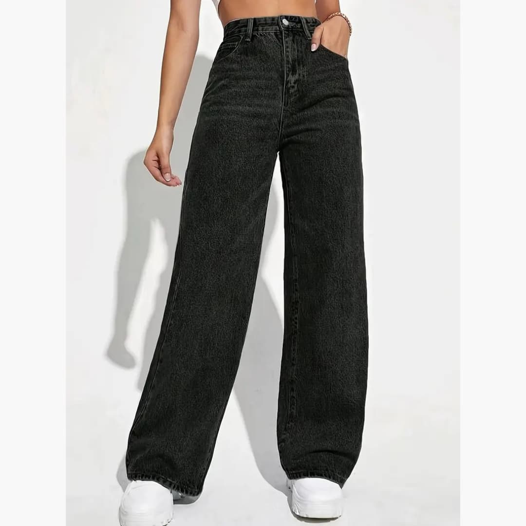 Høytaljede svarte jeans til dame