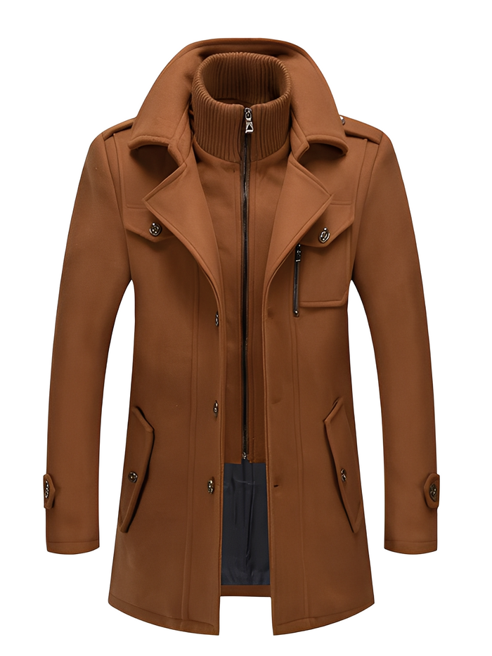 Trenchcoat for menn med ståkrage og lang passform