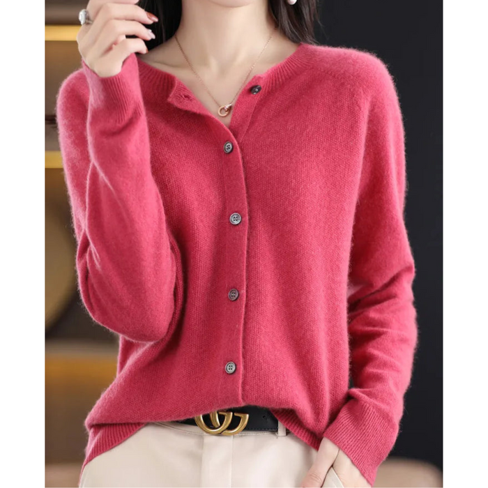 Cardigan pour femme à col rond, manches longues et boutons