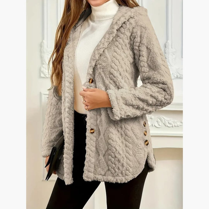 Bryony - Koselig hettegenser med teddygenser med knapp foran til dame