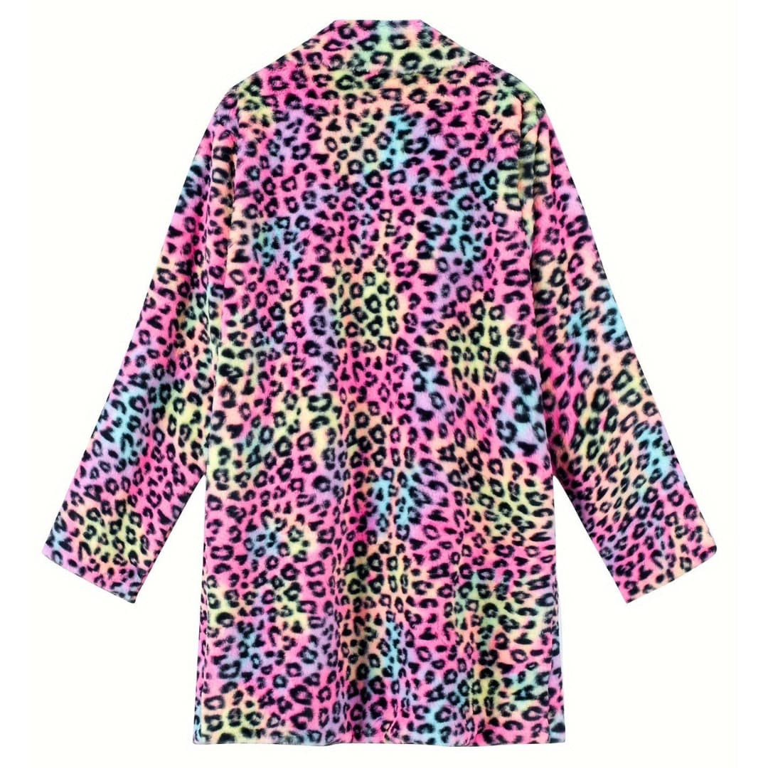 Plus Size Leopardmønster Åpen Cardigan Lang Jakke
