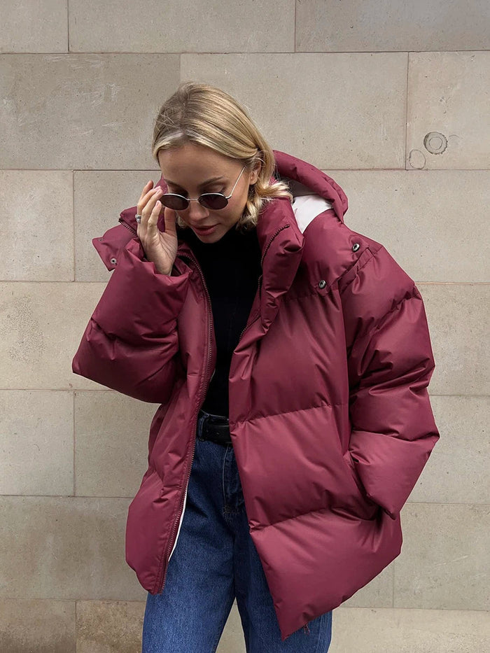 Chaqueta acolchada extragrande de mujer con capucha y cremallera