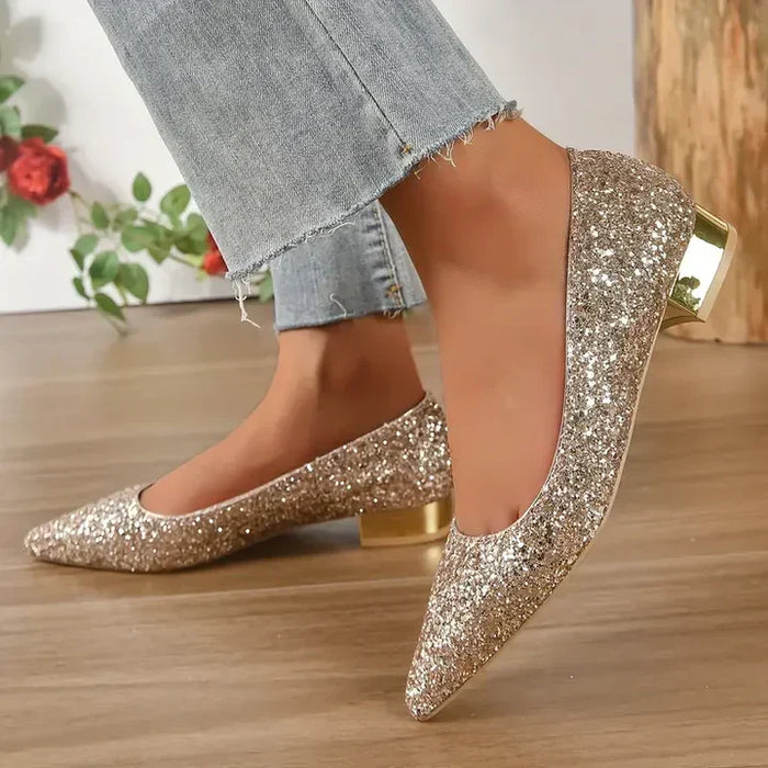Dame zapatos planos con glitter y punta en punta para fiesta