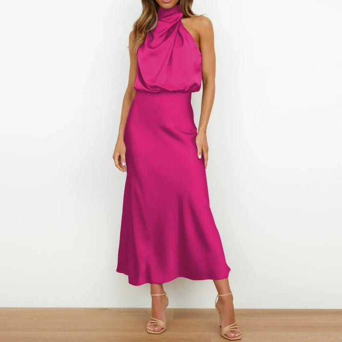 Maxiabito halterneck da donna con scollatura drappeggiata