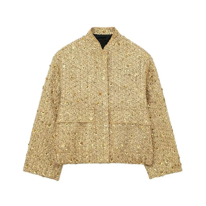 Blazer da donna con paillettes, parte anteriore aperta e spalle strutturate, per feste ed eventi