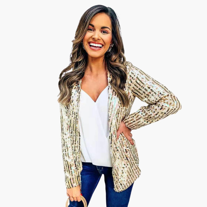 Blazer para mujer, con mangas largas y superficie de lentejuelas