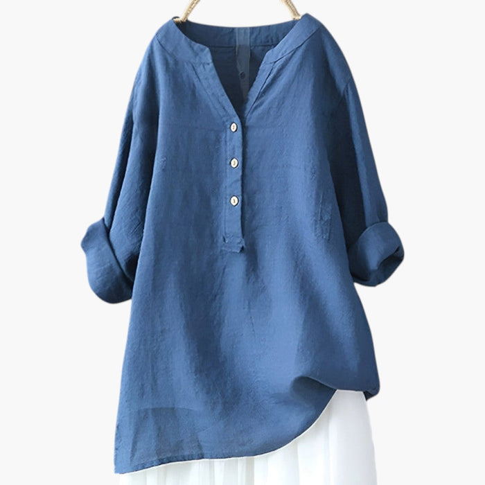 Damen-Leinenbluse mit Knöpfen und langen Ärmeln