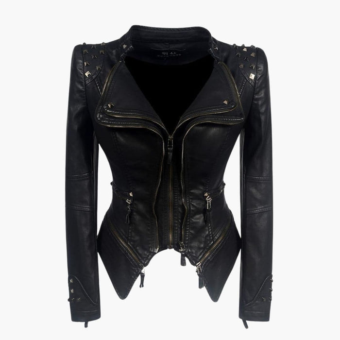 Blusón biker entallado para mujer con detalles de tachuelas