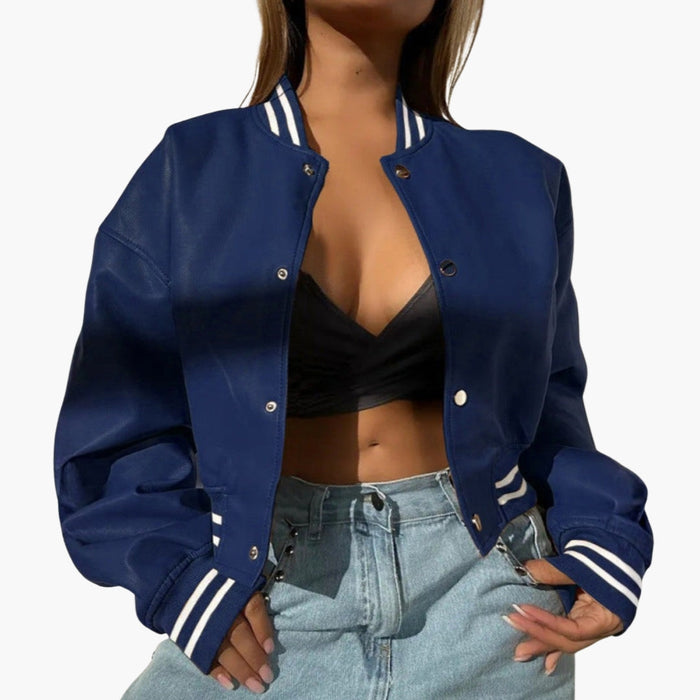 Blouson bombardier court pour femme avec boutons-pression