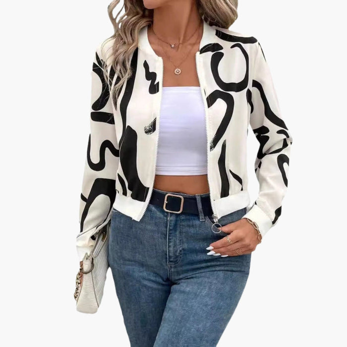 Blouson bombardier pour femme avec motif artistique et fermeture éclair