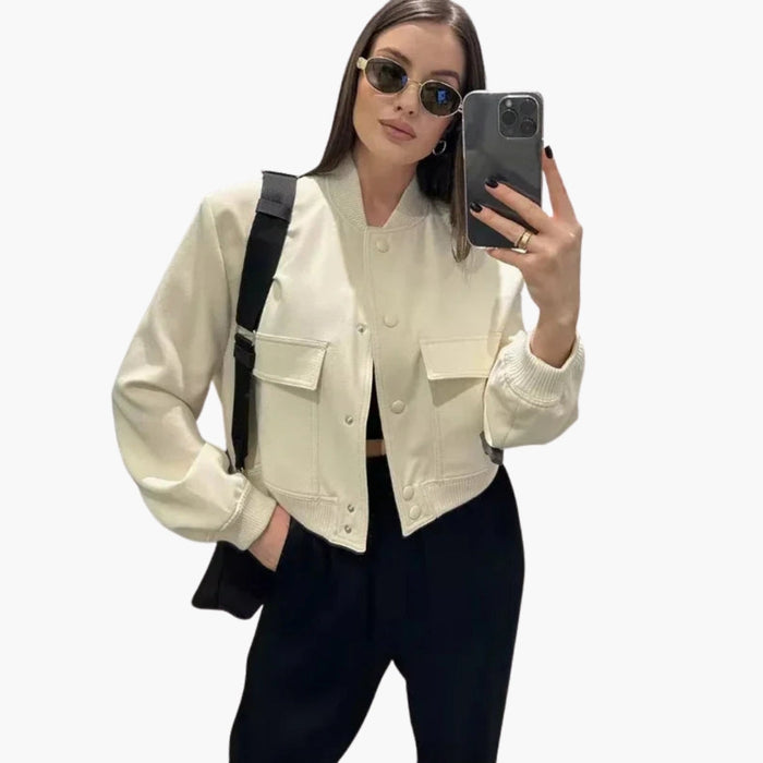 Blusón bomber para mujer con bolsillos grandes delanteros