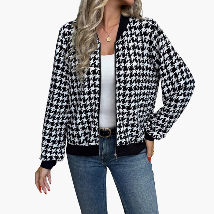 Chaqueta bomber para mujer con motivo de pata de gallo