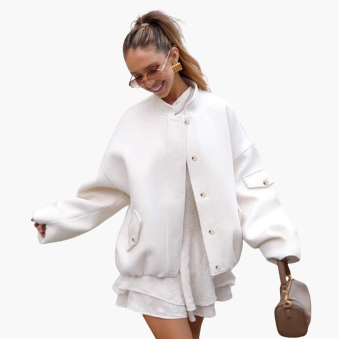 Chaqueta bomber para mujer con cuello alto y varios bolsillos