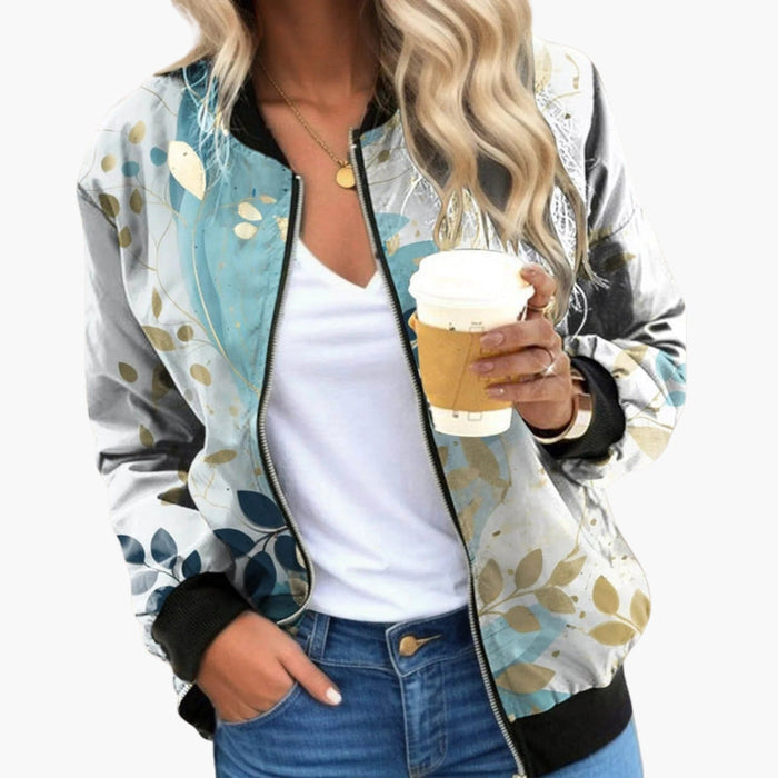 Bomber da donna con stampa floreale e bordo a coste