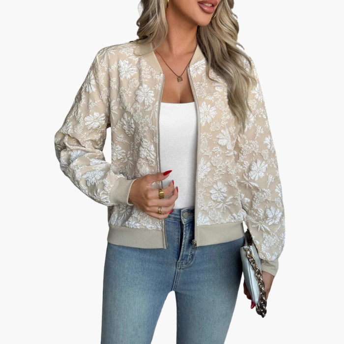 Bomber da donna con tulle ricamato a fiori