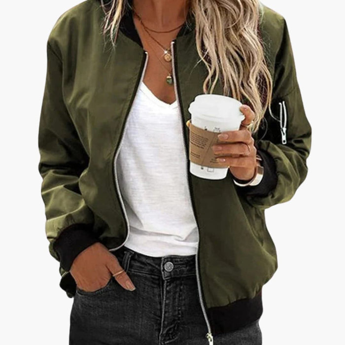 Chaqueta bomber para mujer con cremallera y canalé