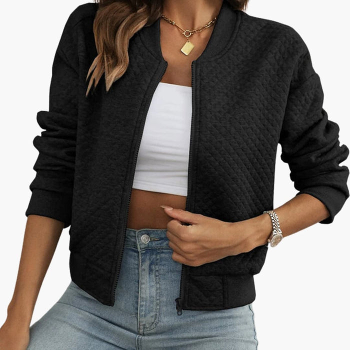 Chaqueta bomber para mujer con cremallera y superficie uniforme