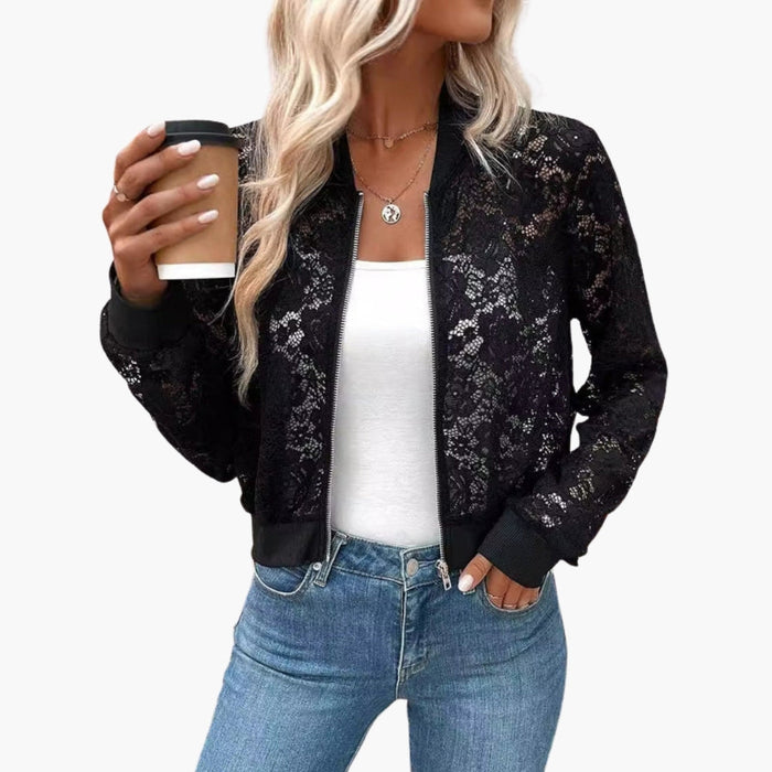Blouson bomber dame i blonde med ribbede manchetter