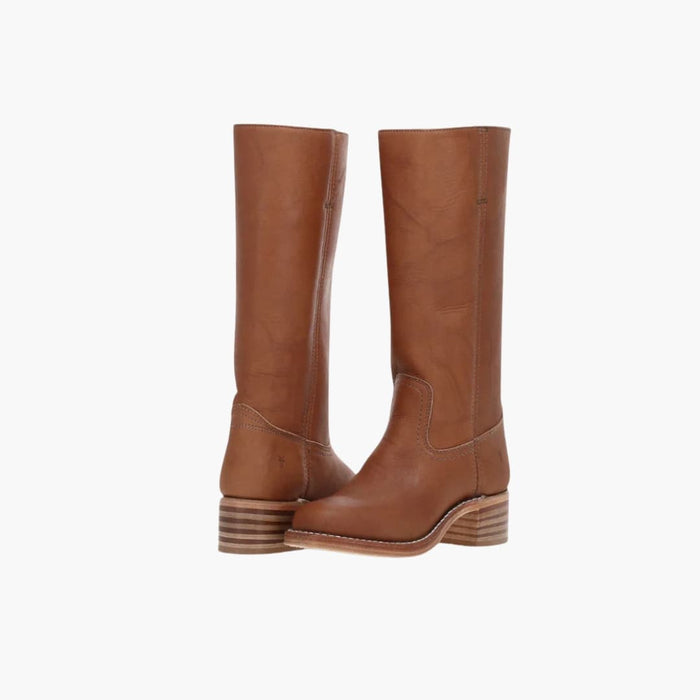 Hohe Damenstiefel bis zum Knie mit Blockabsatz und runder Spitze
