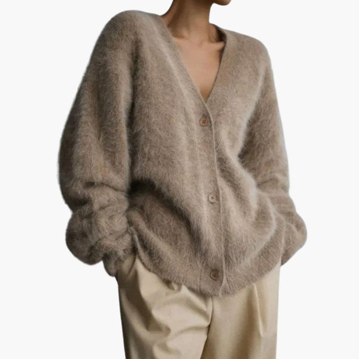 Cardigan pour femme à col en V et fermeture boutonnée
