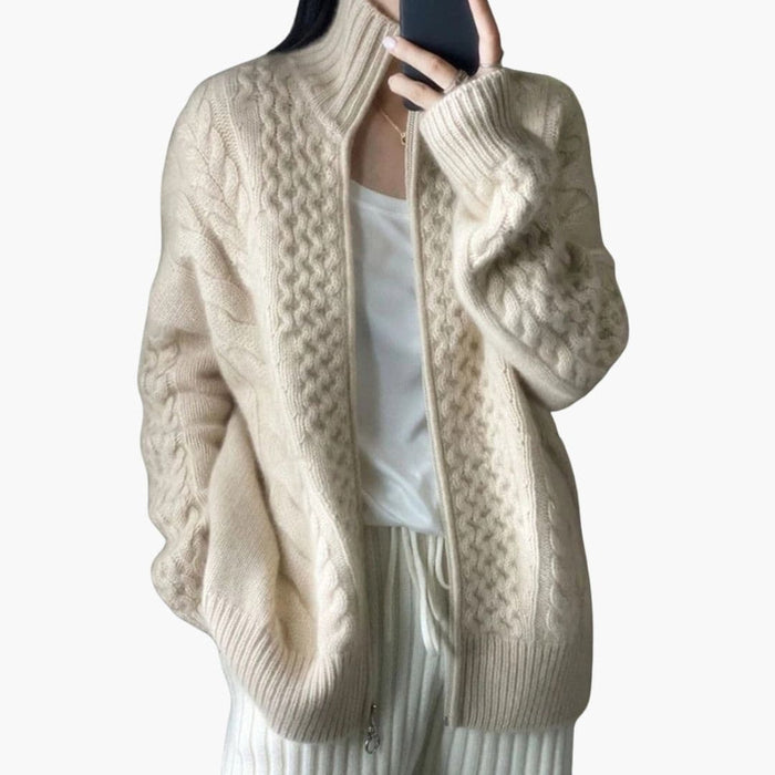 Cardigan pour femme à col montant et fermeture éclair