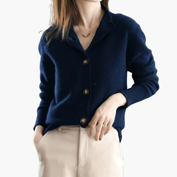 Cardigan femme en maille à col à revers et fermeture boutonnée