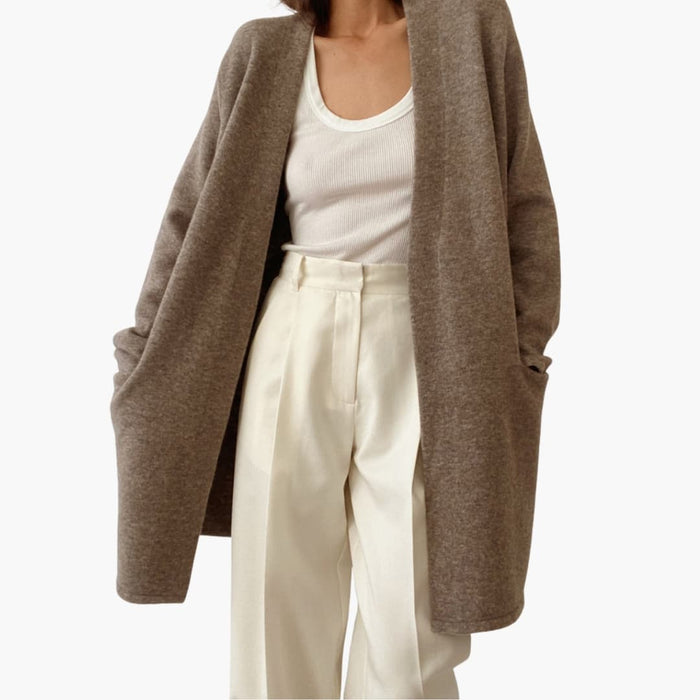 Cardigan aperto da donna con tasche laterali lisce