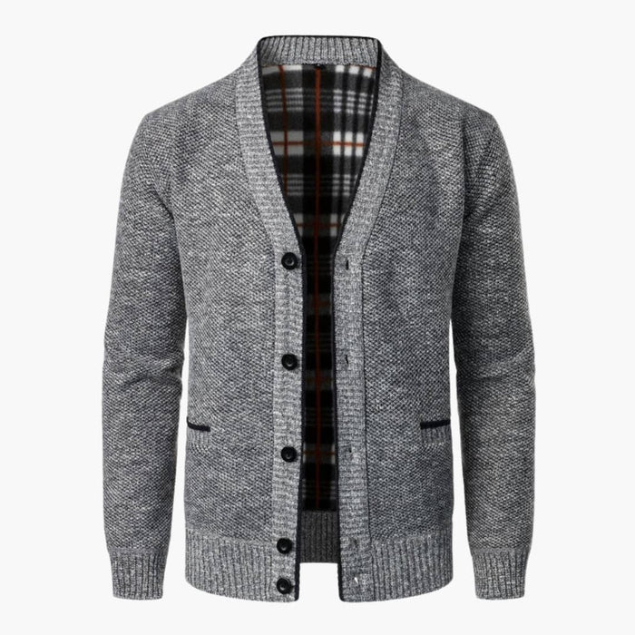 Cardigan herre V-hals med knapper og sidelommer