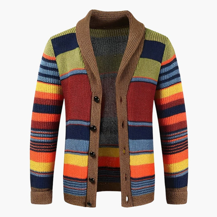Cardigan rétro à color-block pour homme avec fermeture boutonnée
