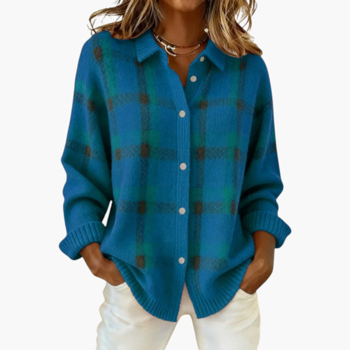 Cardigan da donna con bottoni e motivo a quadri