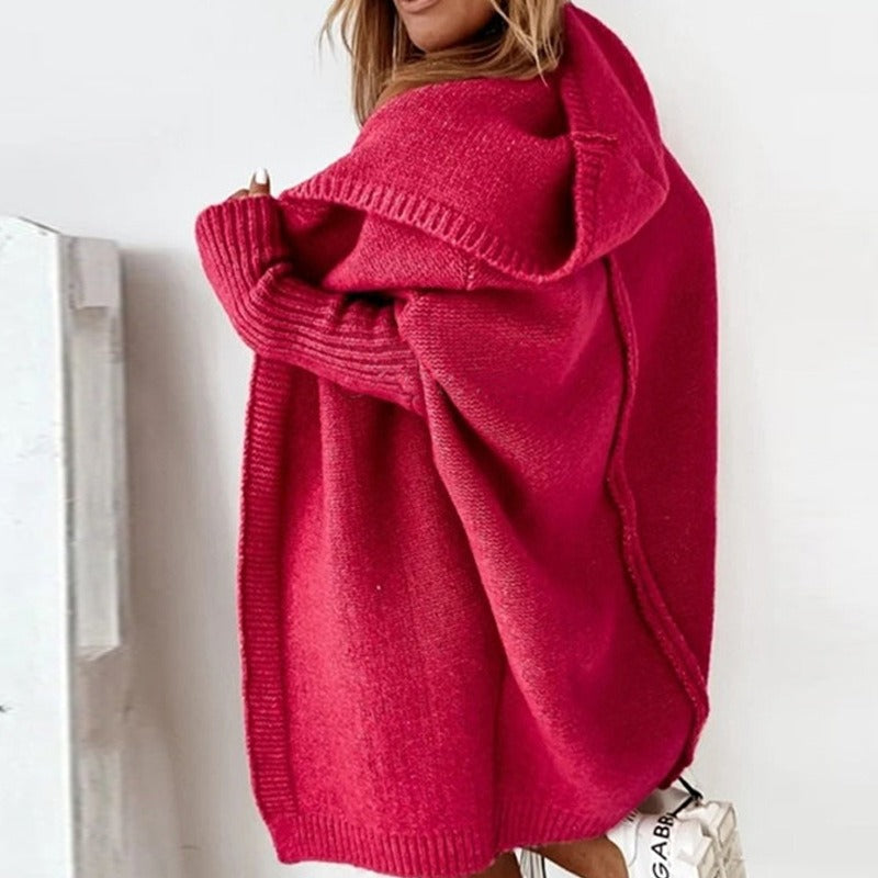 Dame Oversized Cardigan med Hætte og Flagermusærmer