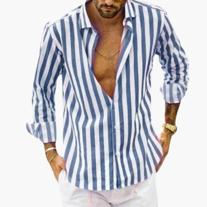 Camicia da uomo a maniche lunghe a righe con chiusura con bottoni