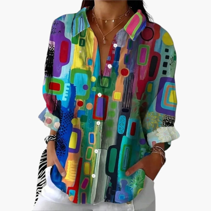 Blusa da donna taglie forti con bottoni e maniche lunghe