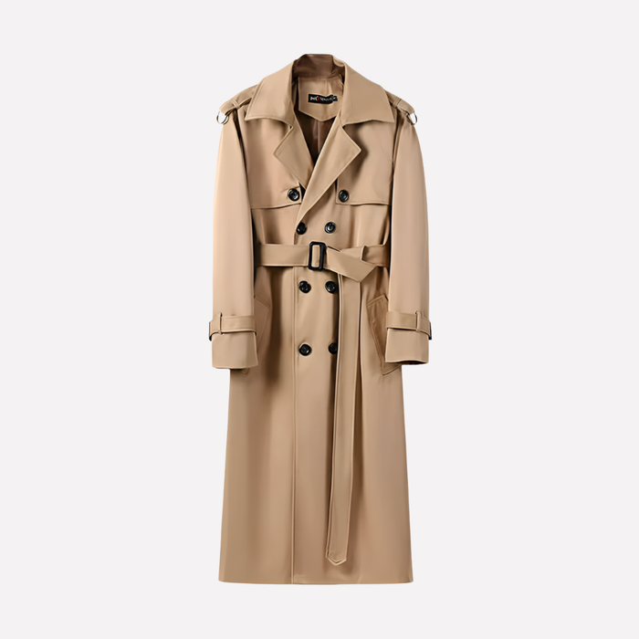 Trench-coat pour homme avec ceinture, longueur au-dessus du genou